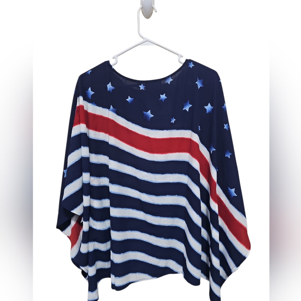 Quacker Factory Vintage Americana America Flag Caftan Top Sz M NWT